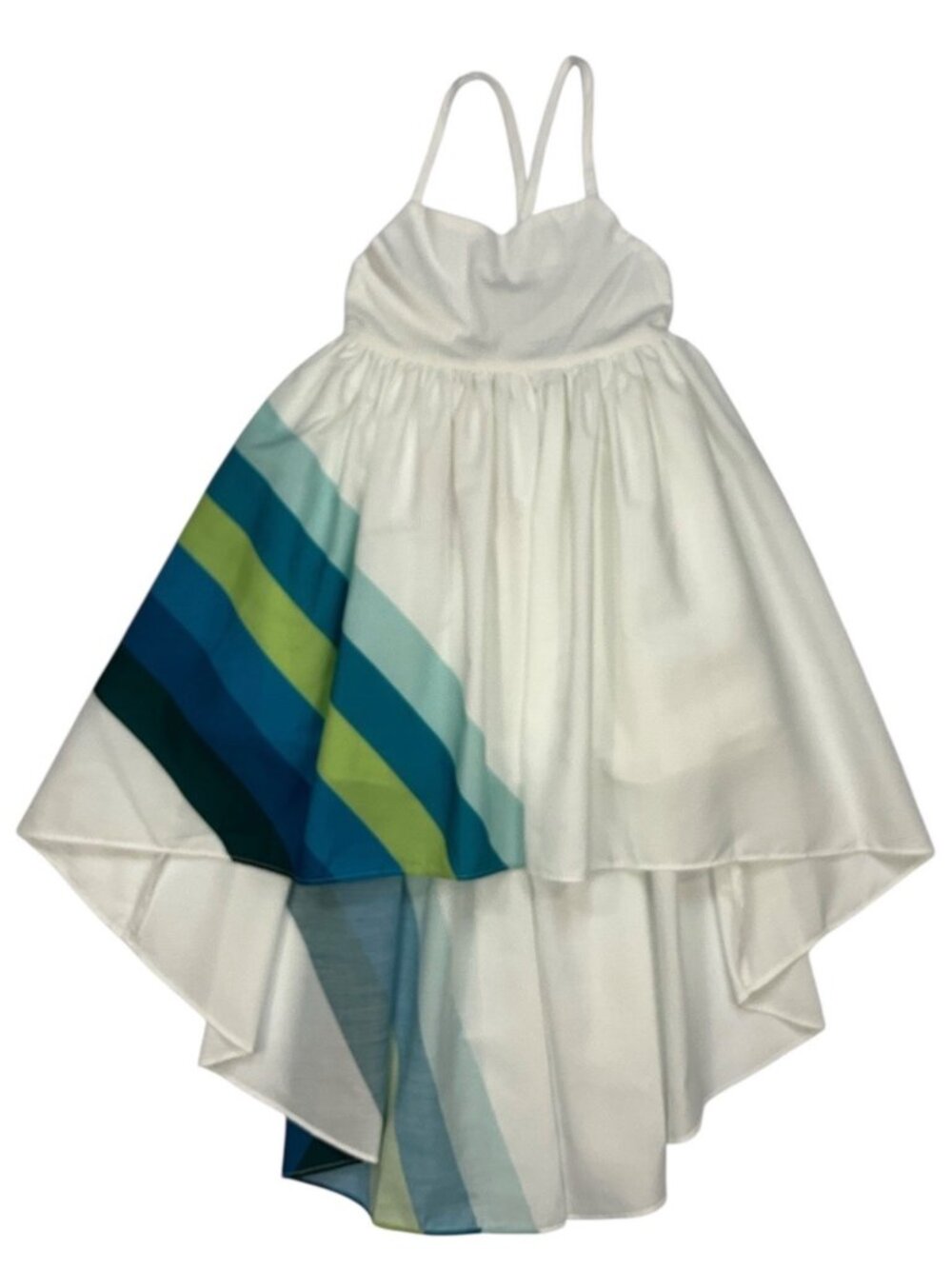 Oopsie Daisy Girls High Low Rainbow Dress 4 White Blue Stripe NEW